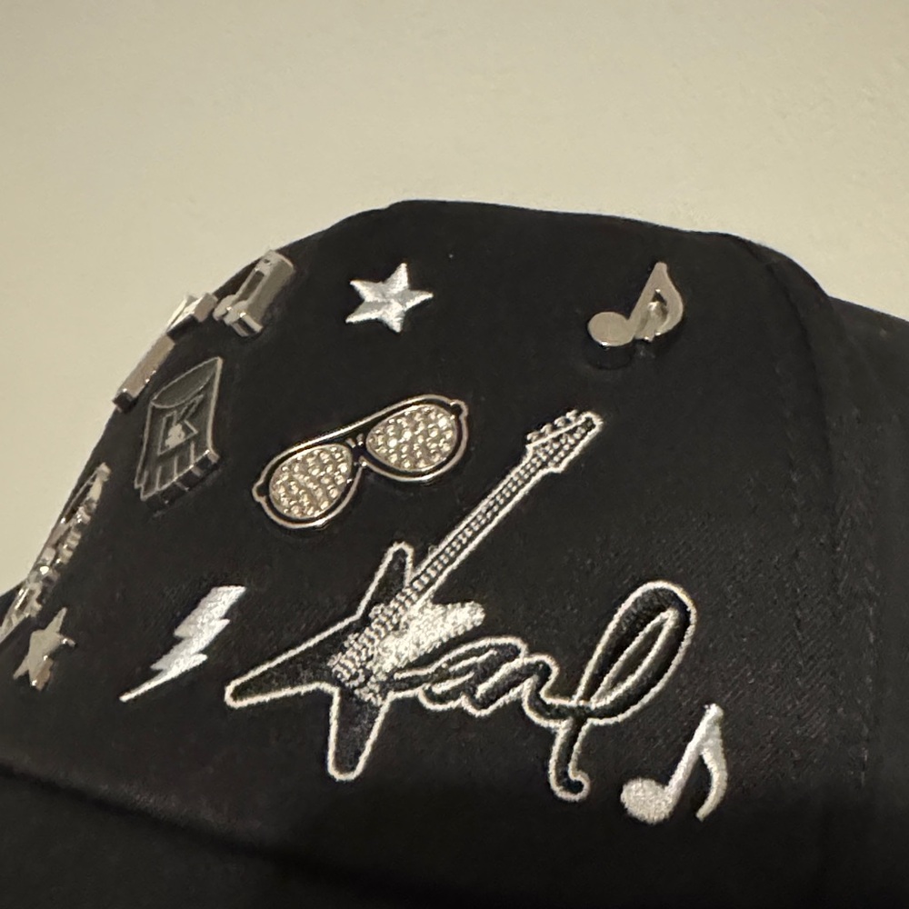 Karl Lagerfeld Unisex Black Hat with Silver Embellishments - Picture 3 of 9